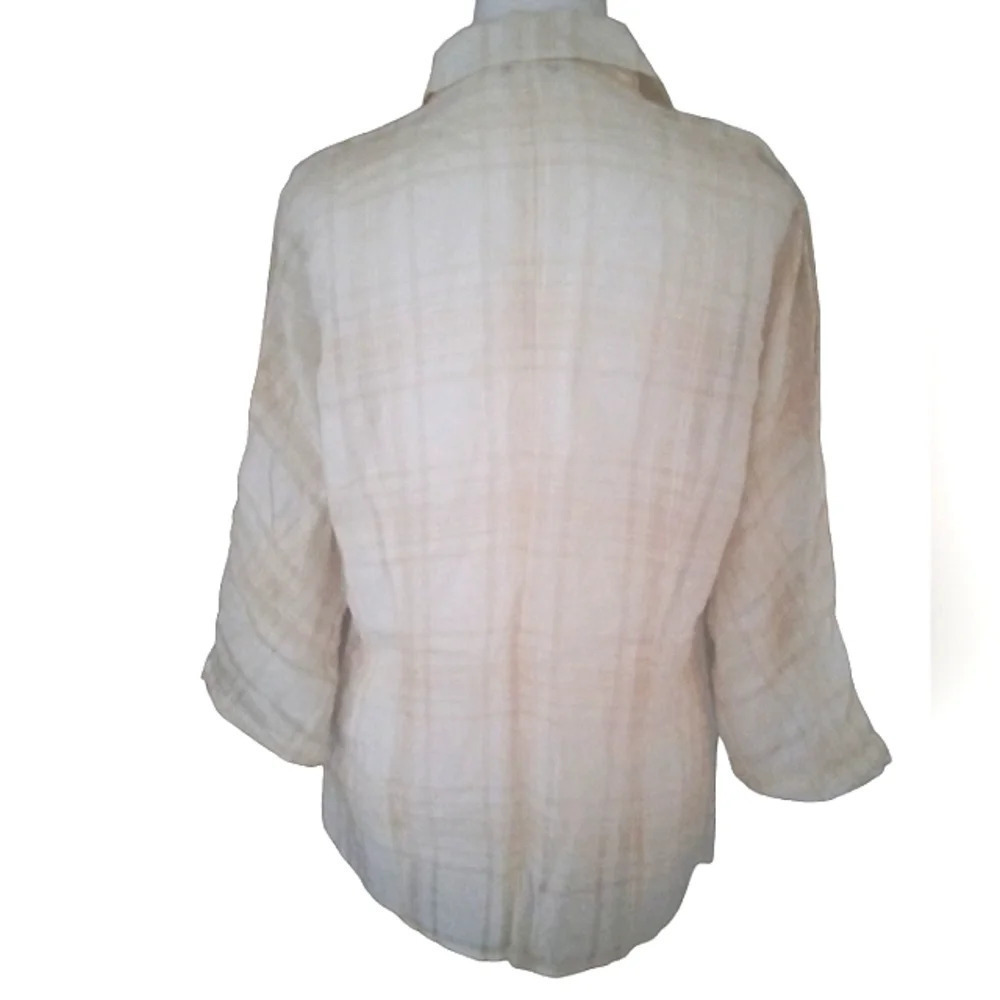 Lafayette 148 Muted Plaid Button Front Linen Blend Camp Style Shirt Size 10 - Picture 5 of 7